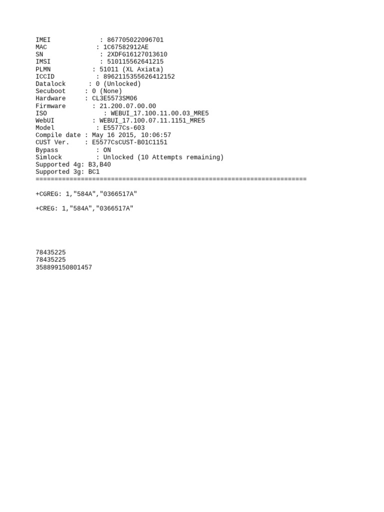 Device Specifications and Network Info | PDF