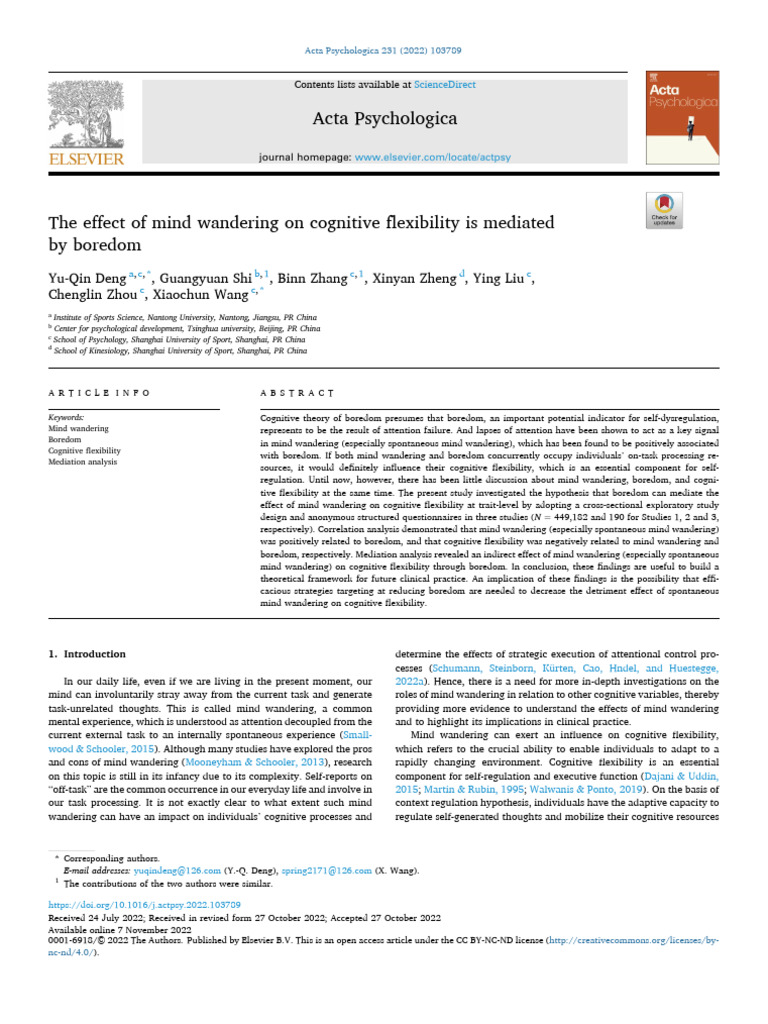 The Effect of Mind Wandering On Cognitive Flexibility Is M - 2022 ...