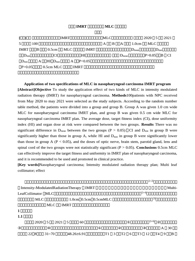 Imrt MLC : Mean Max Min Mean Min Max | PDF