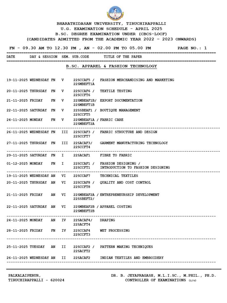 B.Sc. Exam Schedule November 2025 | PDF | Forensic Science | Botany
