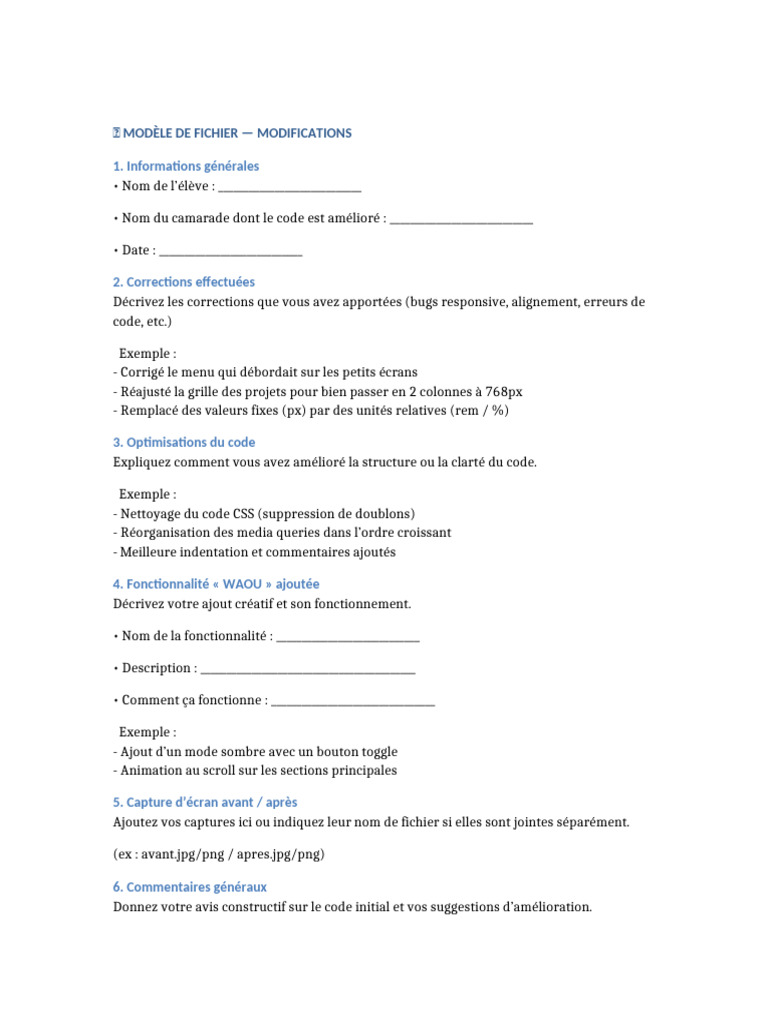 Modèle de fichier pour modifications de code | PDF