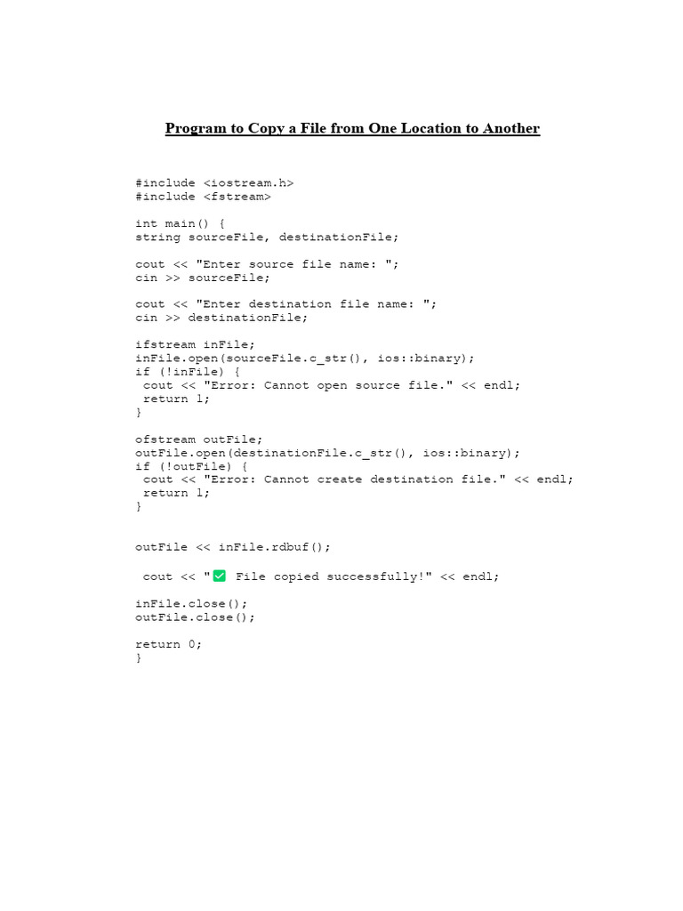 Program To Copy A File From One Location To Another | PDF | Software ...