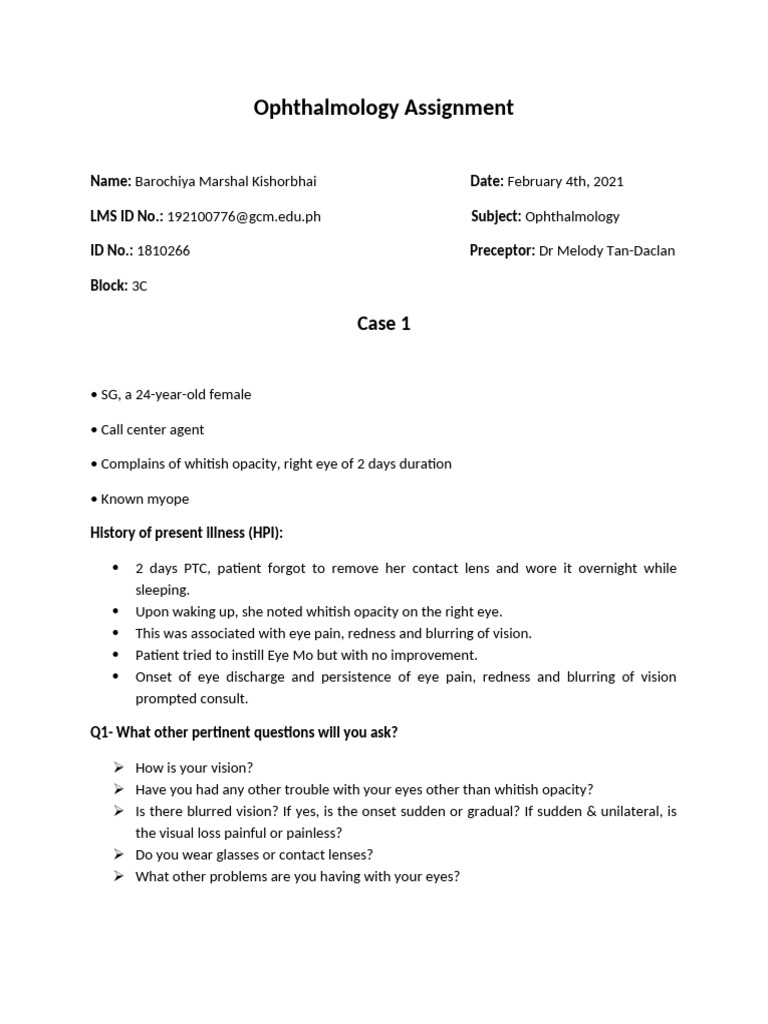 Ophthalmology Case Study: Bacterial Keratitis | PDF | Cornea | Medical ...