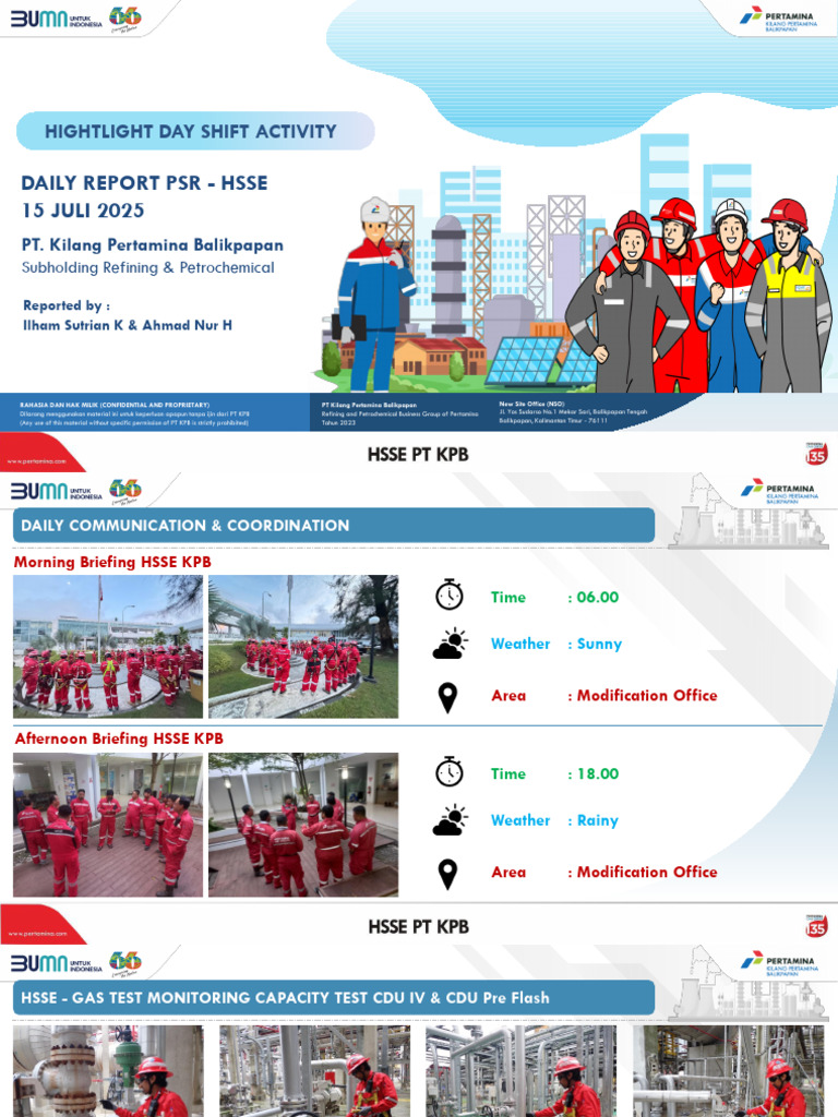 15 Juli 2025 - Daily Report - Revamp - Day Shift | PDF