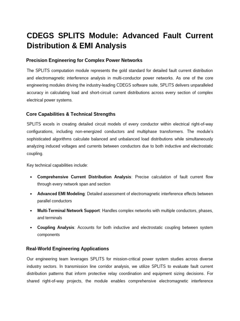 CDEGS SPLITS: Fault Current Analysis | PDF | Electromagnetic ...