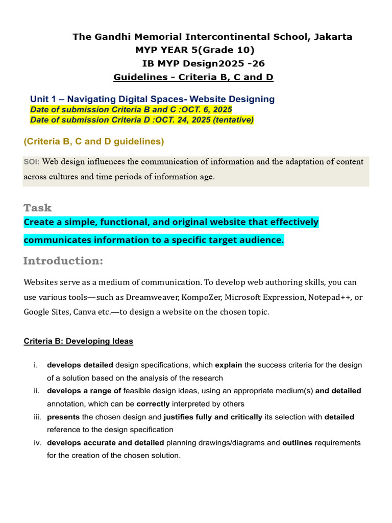 MYP Year 5 Web Design Guidelines | PDF | Web Design | Communication