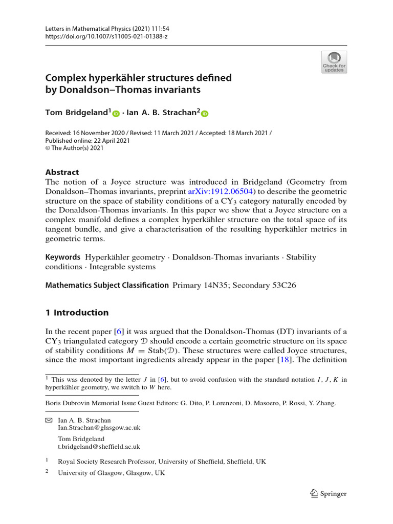 Complex Hyperkähler Structures via DT Invariants | PDF | Vector Space ...