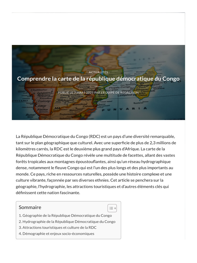 Carte économique et hydrographique RDC | PDF | République démocratique ...