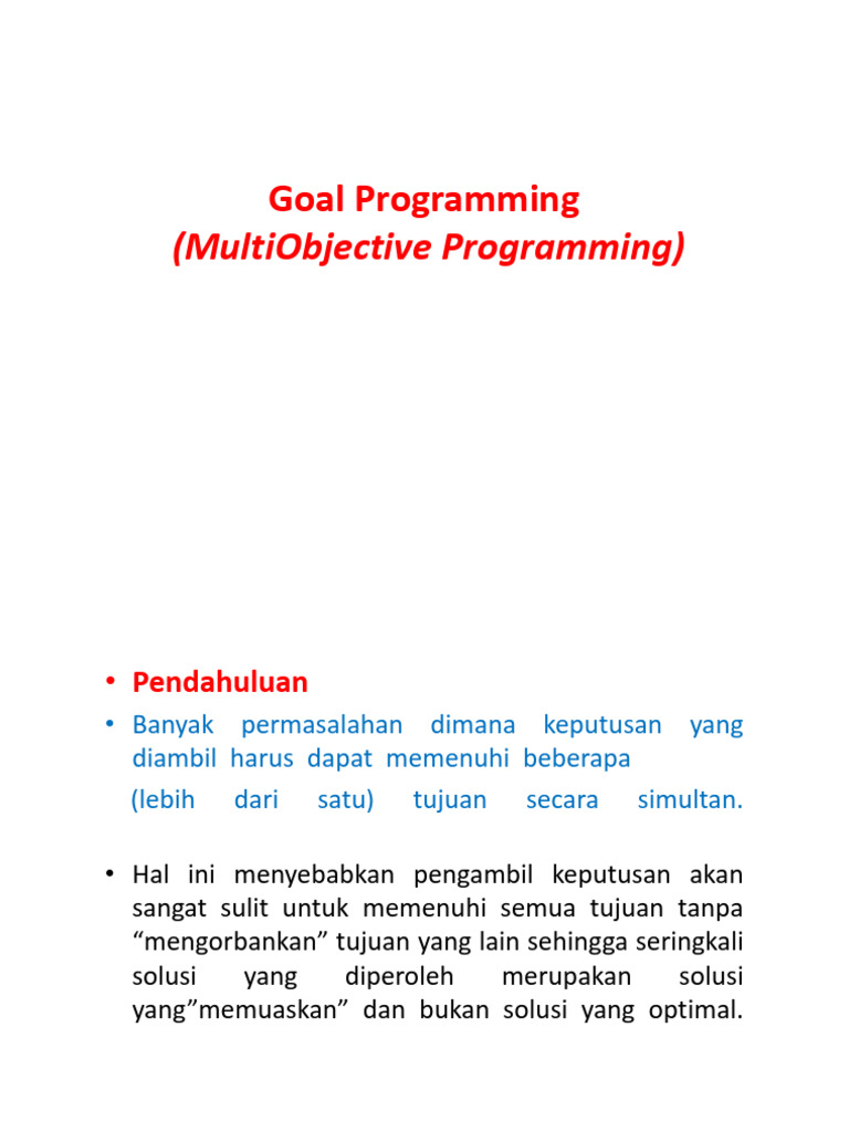 Pengenalan Goal Programming untuk Optimisasi | PDF