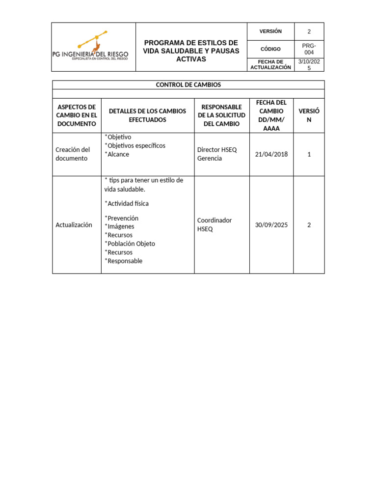 Programa de Estilos de Vida Saludable | PDF