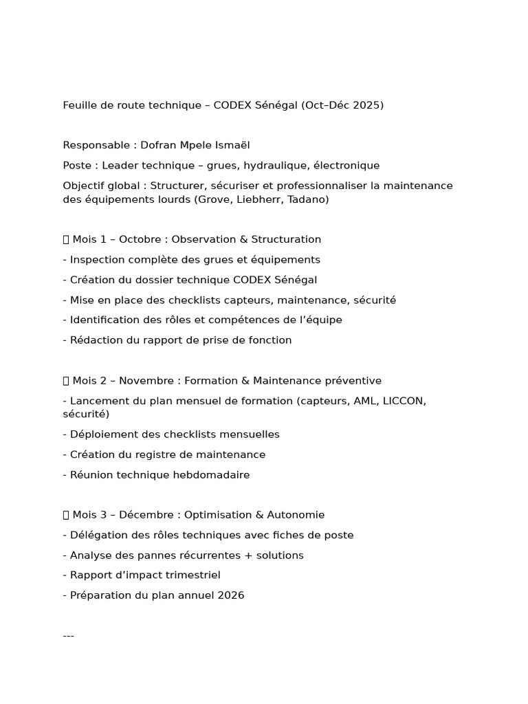 Feuille de route technique CODEX Sénégal | PDF