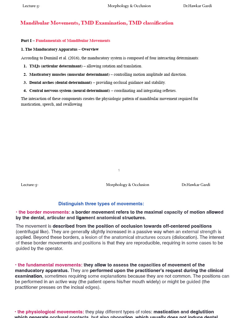 Mandibular Movements and TMD Classification | PDF | Dental Anatomy