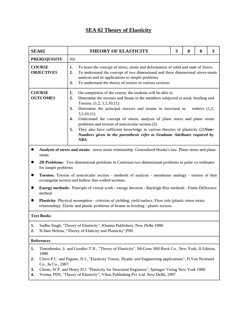 SEA02 Theory of Elasticity QB | PDF | Stress (Mechanics) | Deformation ...