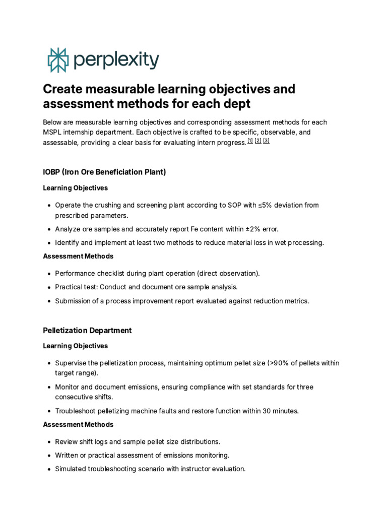 Measurable Learning Objectives for Interns | PDF | Accuracy And Precision