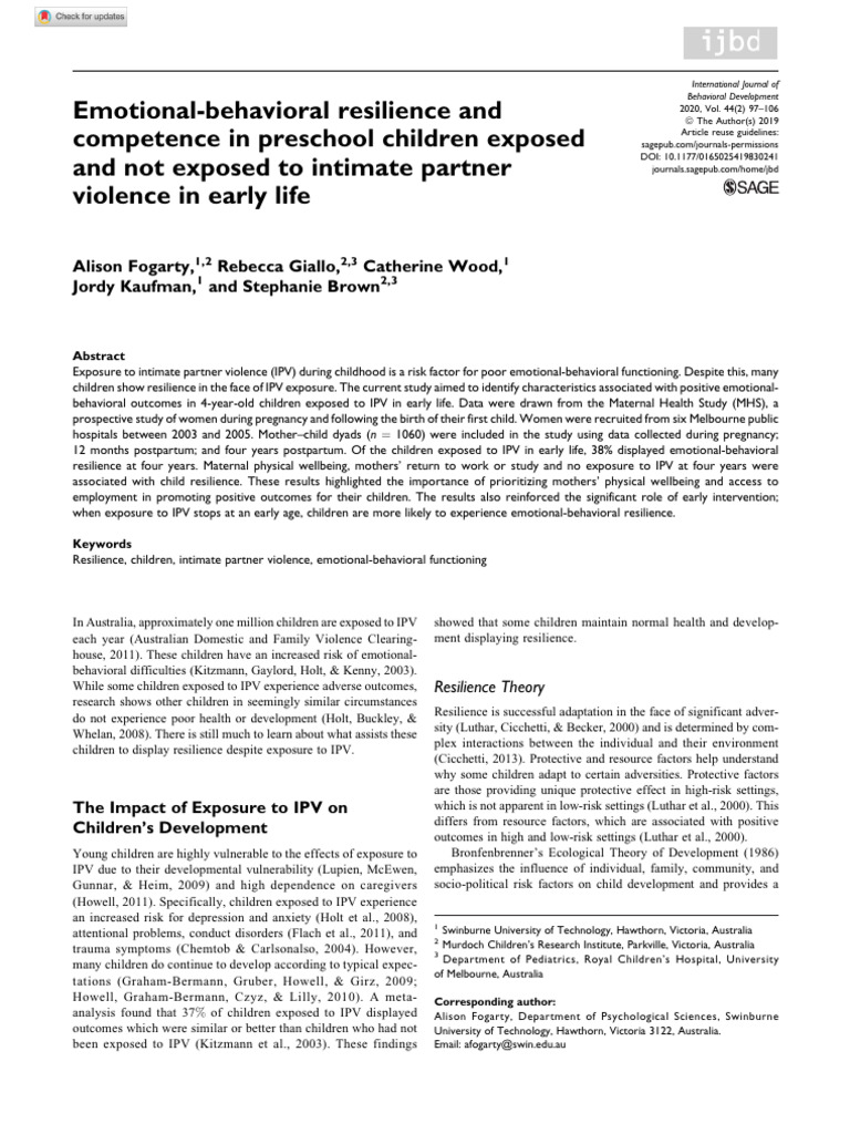 Resilience in Preschoolers Exposed to IPV | PDF | Psychological ...