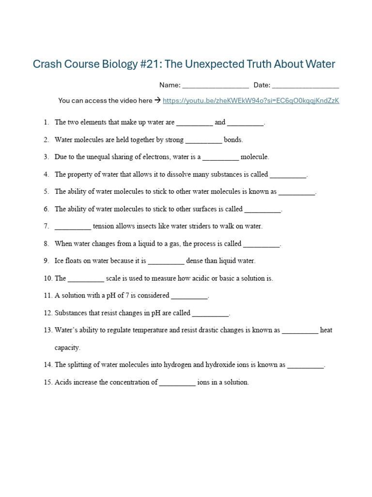 Crash Course BiologyThe Unexpected Truth About Water PDF