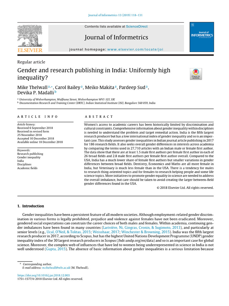 Gender Inequality in Indian Research Publishing | PDF | Gender ...