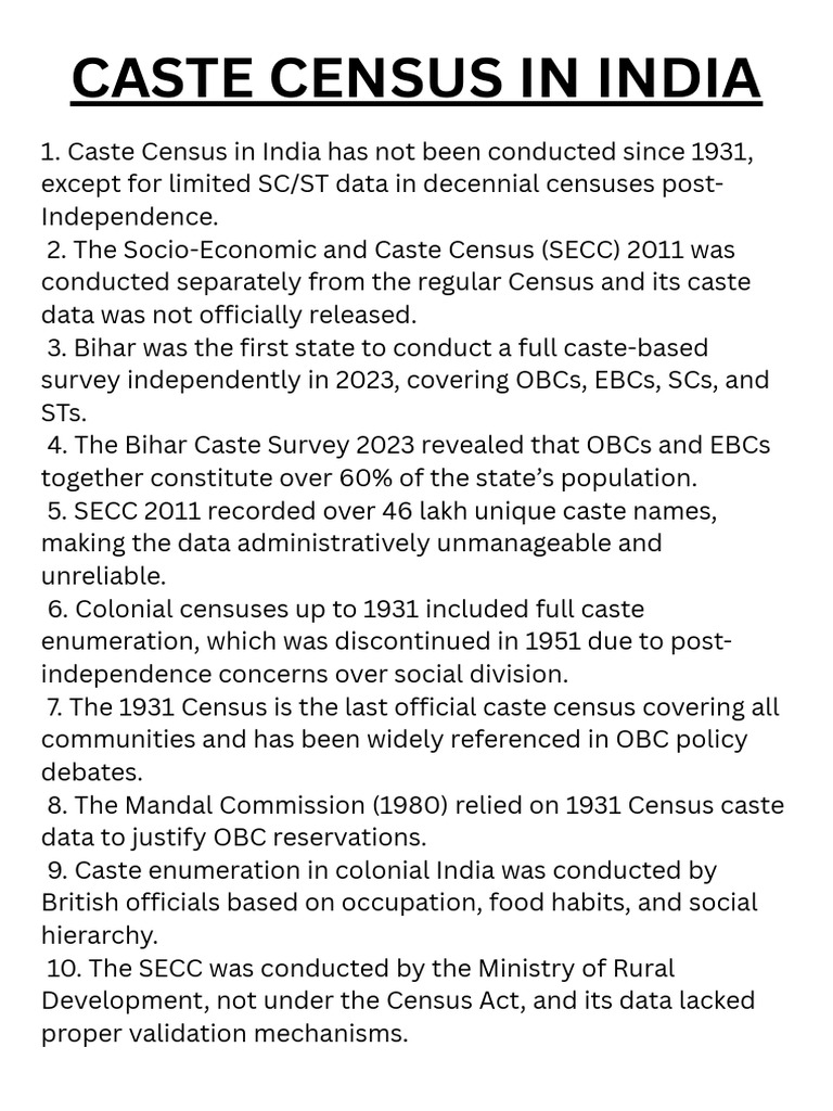 Current Affairs Caste Census PDF | PDF | Census | Politics Of India