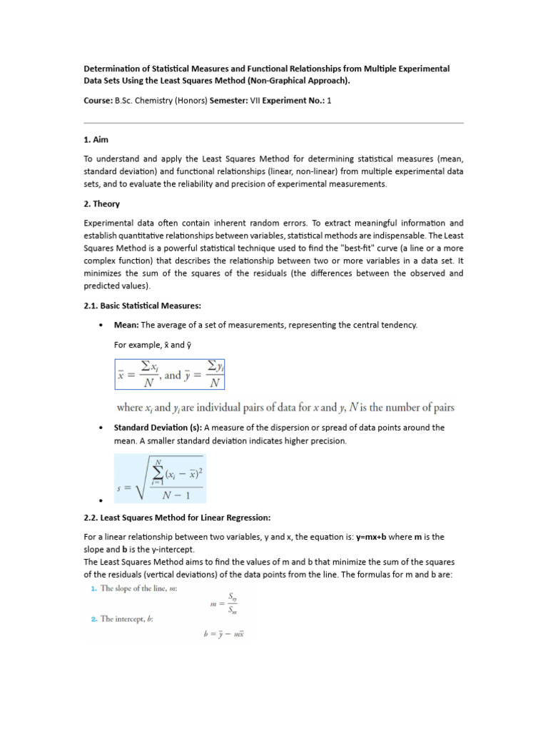 Least Squares Method in Chemistry Analysis | PDF | Regression Analysis ...