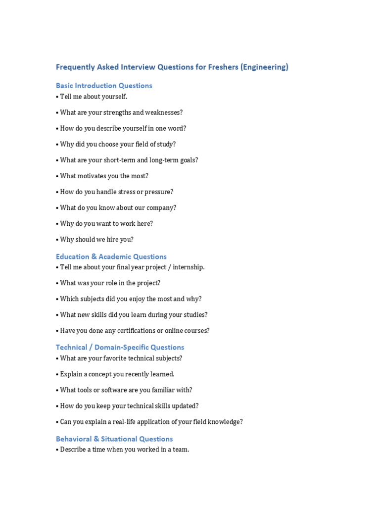 Engineering Fresher Interview Guide | PDF
