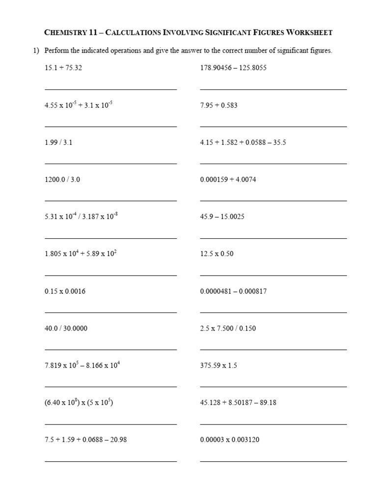 Calculations Involving Significant Figures Worksheet 24ysggu | PDF