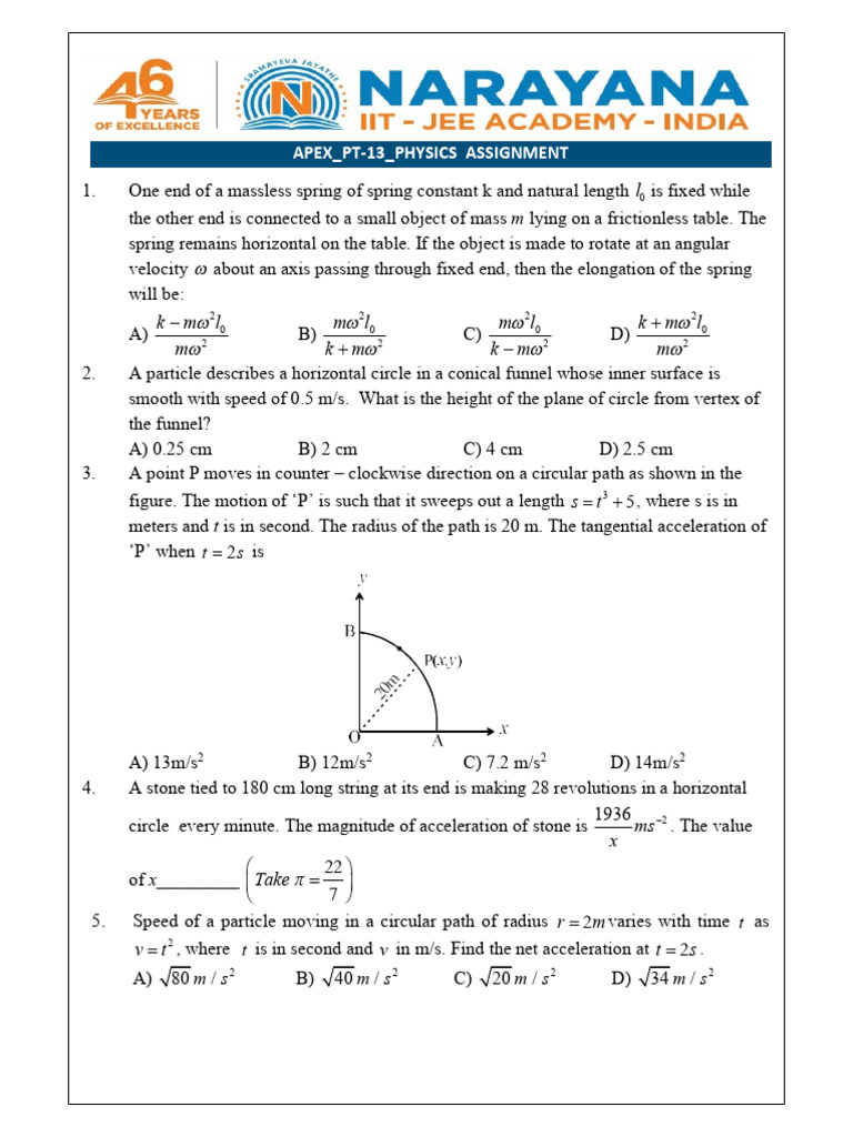 Physics Assignment on Circular Motion Concepts | PDF | Force | Momentum