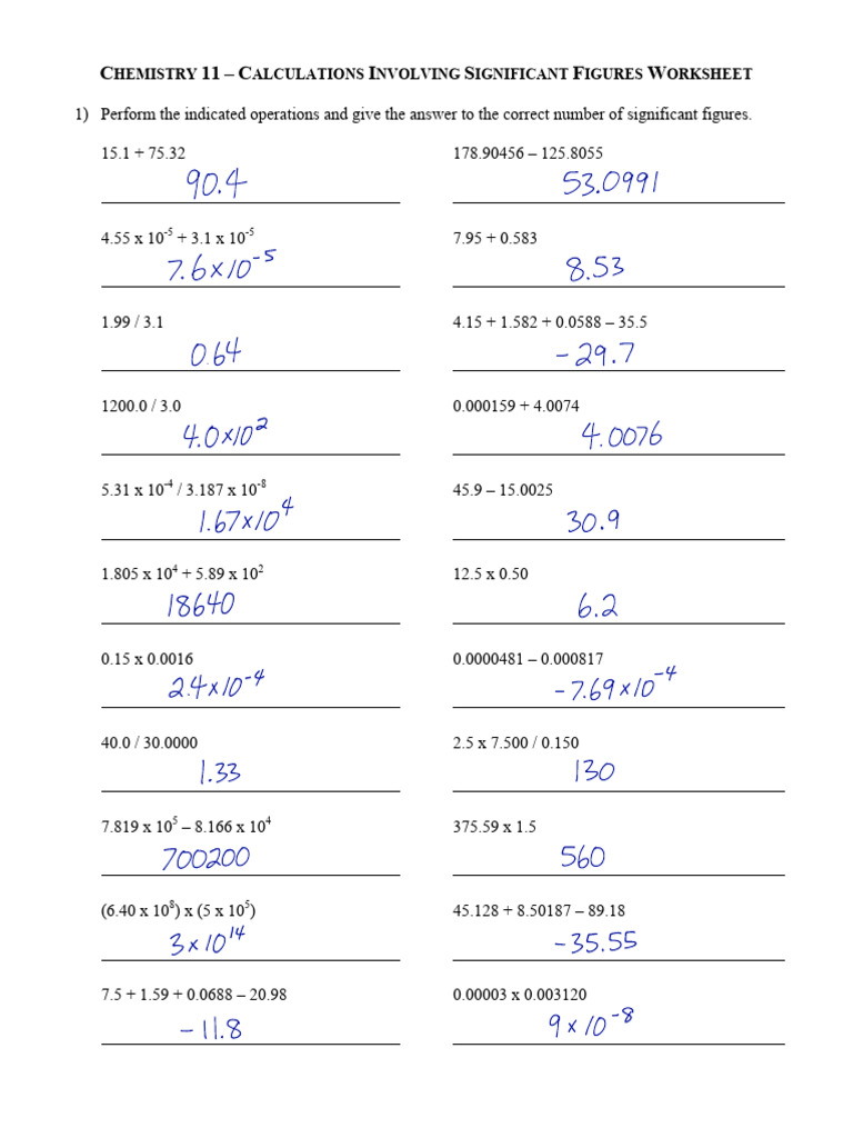 Calculations Involving Significant Figures Worksheet Solutions 1sio9e0 ...