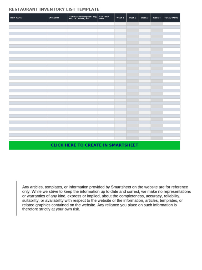 Restaurant Inventory List Template | PDF