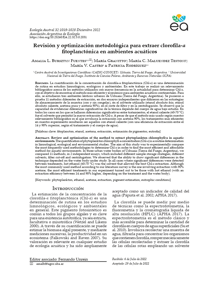 Métodos eficientes para extraer clorofila-a | PDF | Agua | Solvente