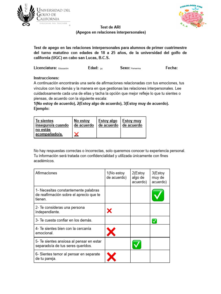 Test de Apego en Relaciones Interpersonales | PDF | Relaciones ...
