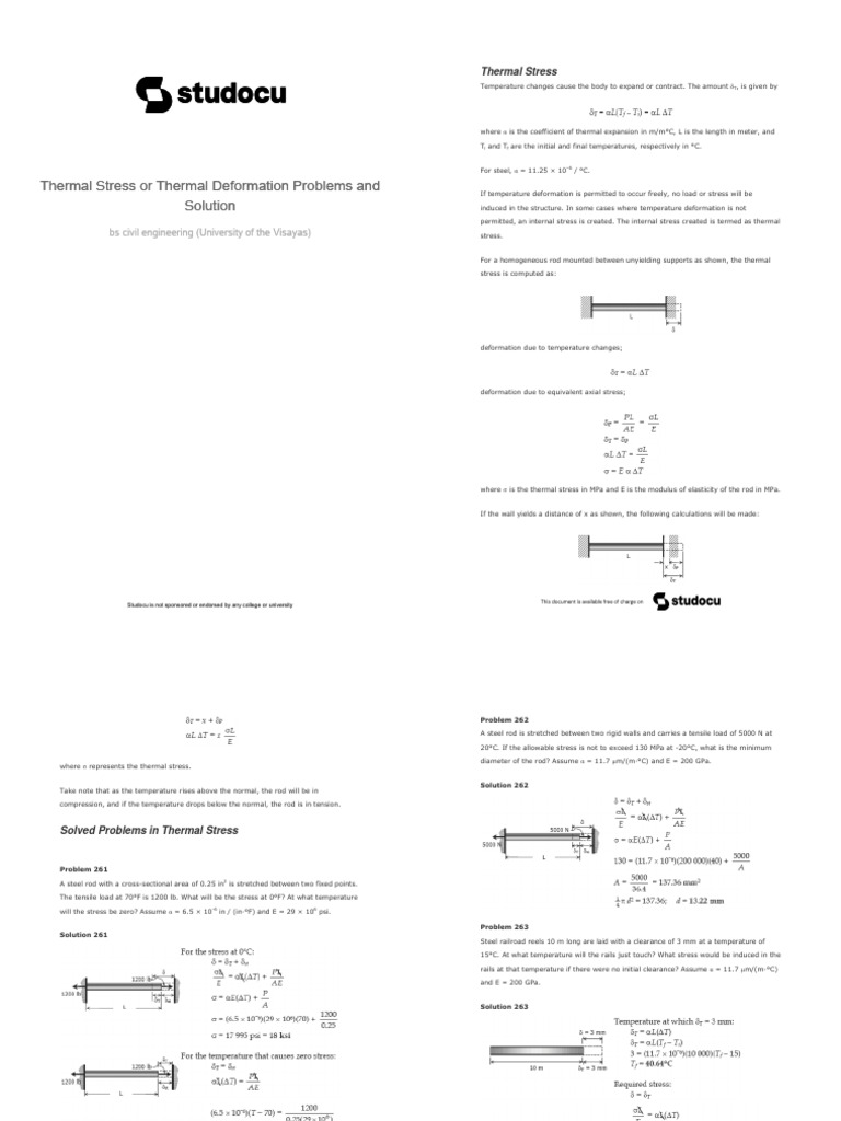 Thermal Stress Problems and Solutions | PDF | Deformation (Engineering ...