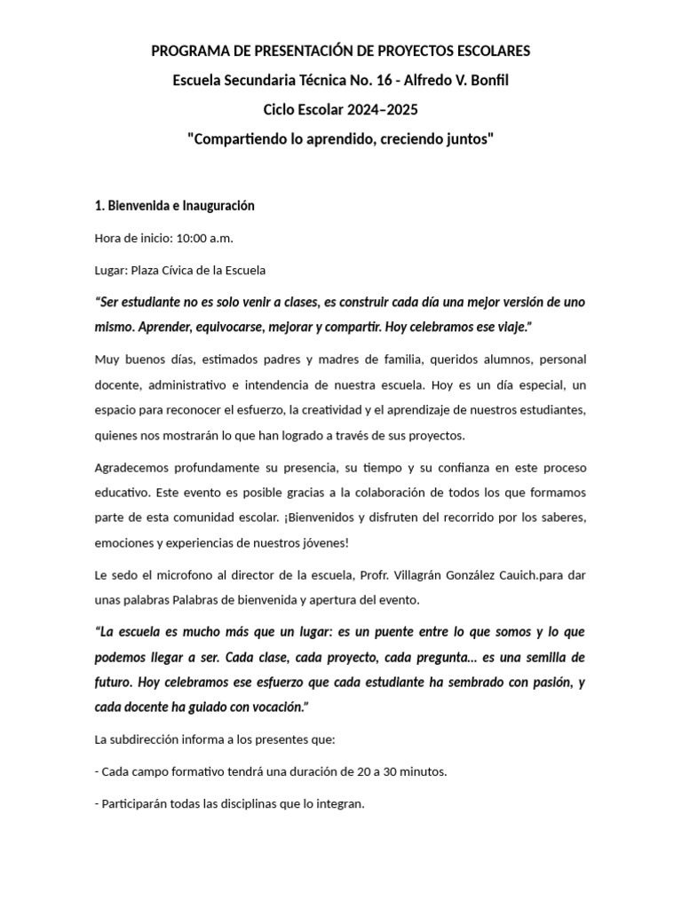 Presentación de Proyectos Escolares 2024 | PDF | Escuelas | Aprendizaje
