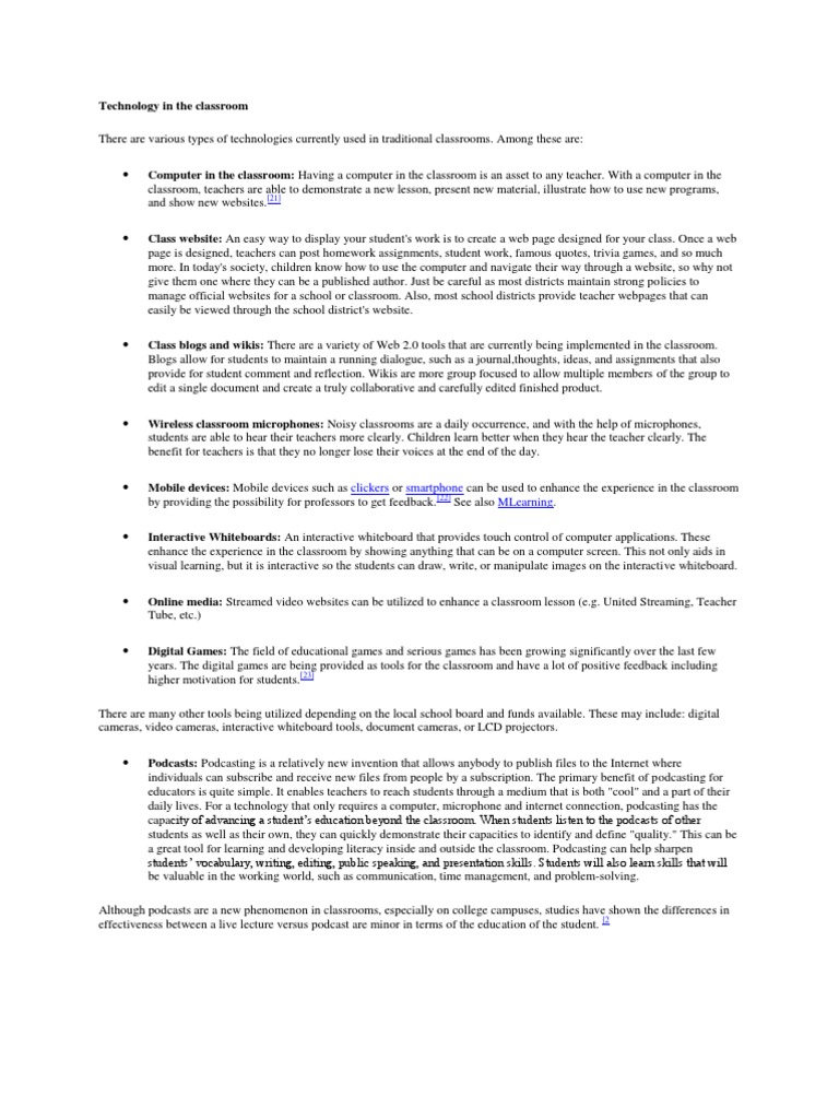 Classroom Technology Tools and Benefits | PDF | Educational Technology ...