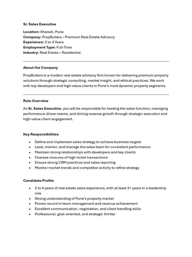 Sr. Sales Executive | PDF