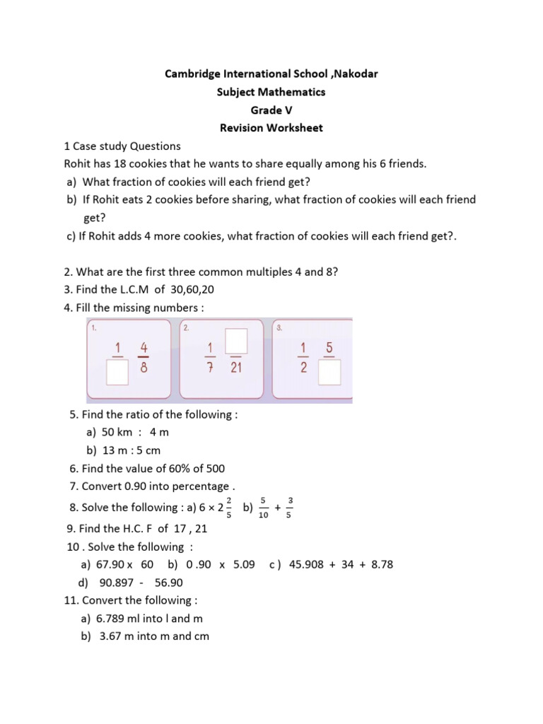 Grade V Math Revision Worksheet | PDF