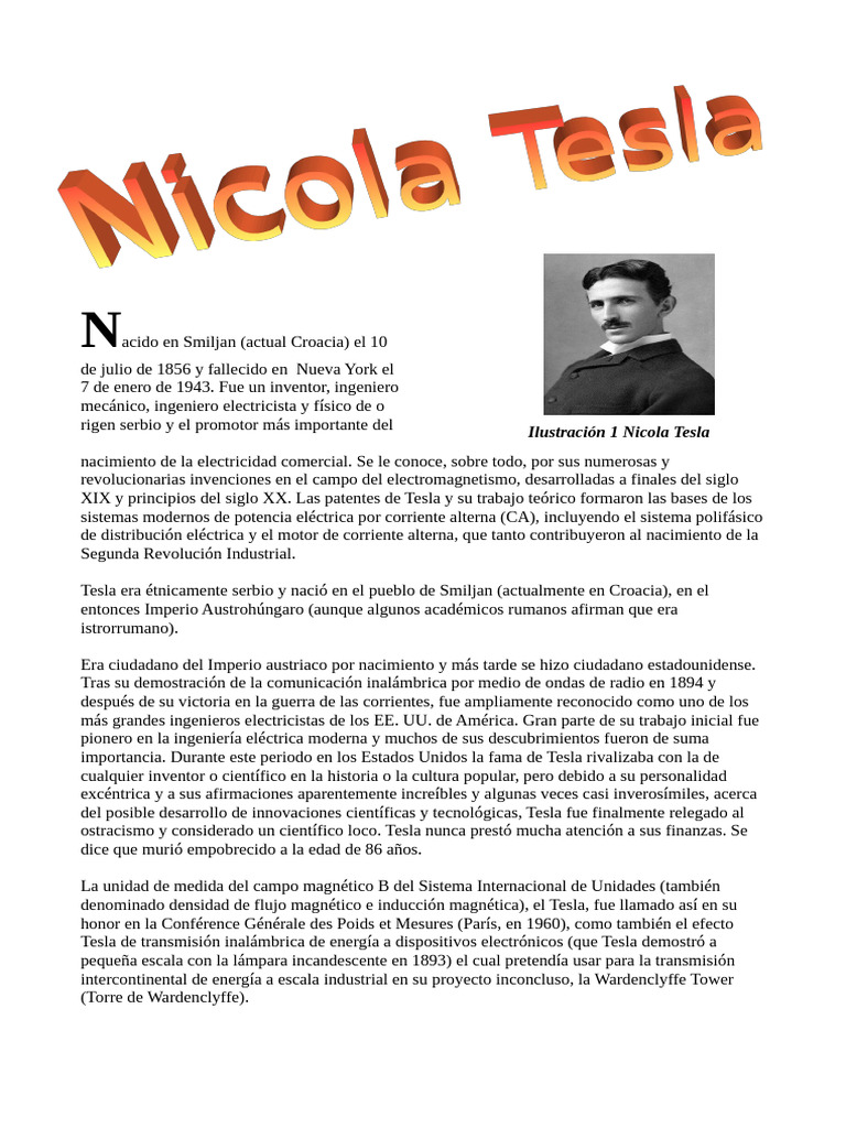 Writer Práctica Nicola Tesla | PDF | Nikola Tesla | Ingenieria Eléctrica