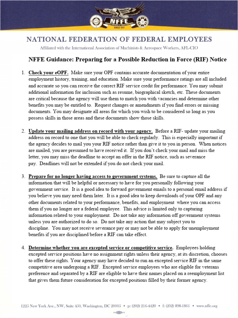 2025 2 4 NFFE Guidance Preparing For RIF | PDF | Employment | Layoff