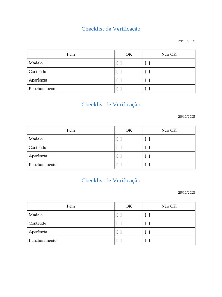Modelos de Checklist de Verificação | PDF
