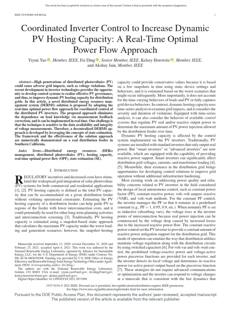 Coordinated Inverter Control To Increase Dynamic | PDF | Photovoltaics ...