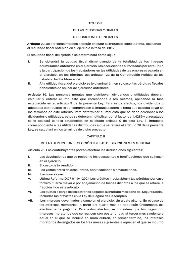 Impuesto sobre la Renta para Personas Morales | PDF | Impuesto sobre la ...