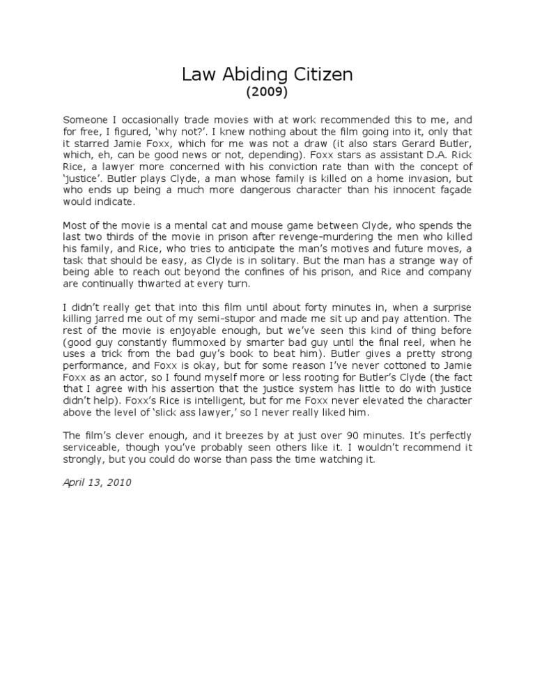 Law Abiding Citizen Movie Review PDF