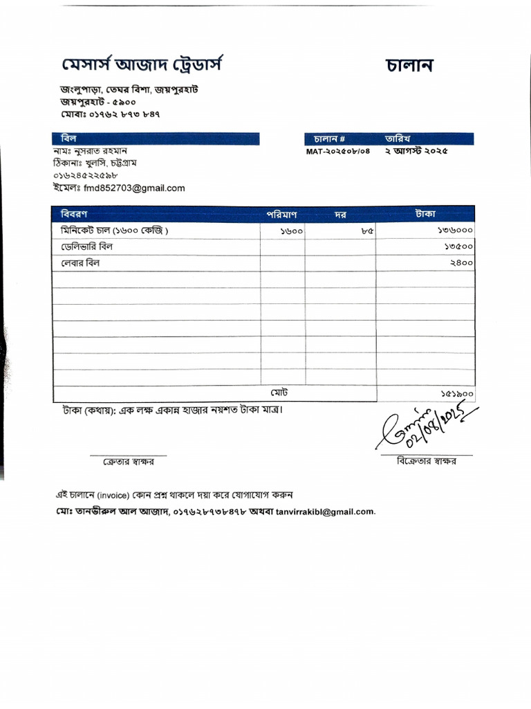 Azad Traders Miniket Rice Bill | PDF