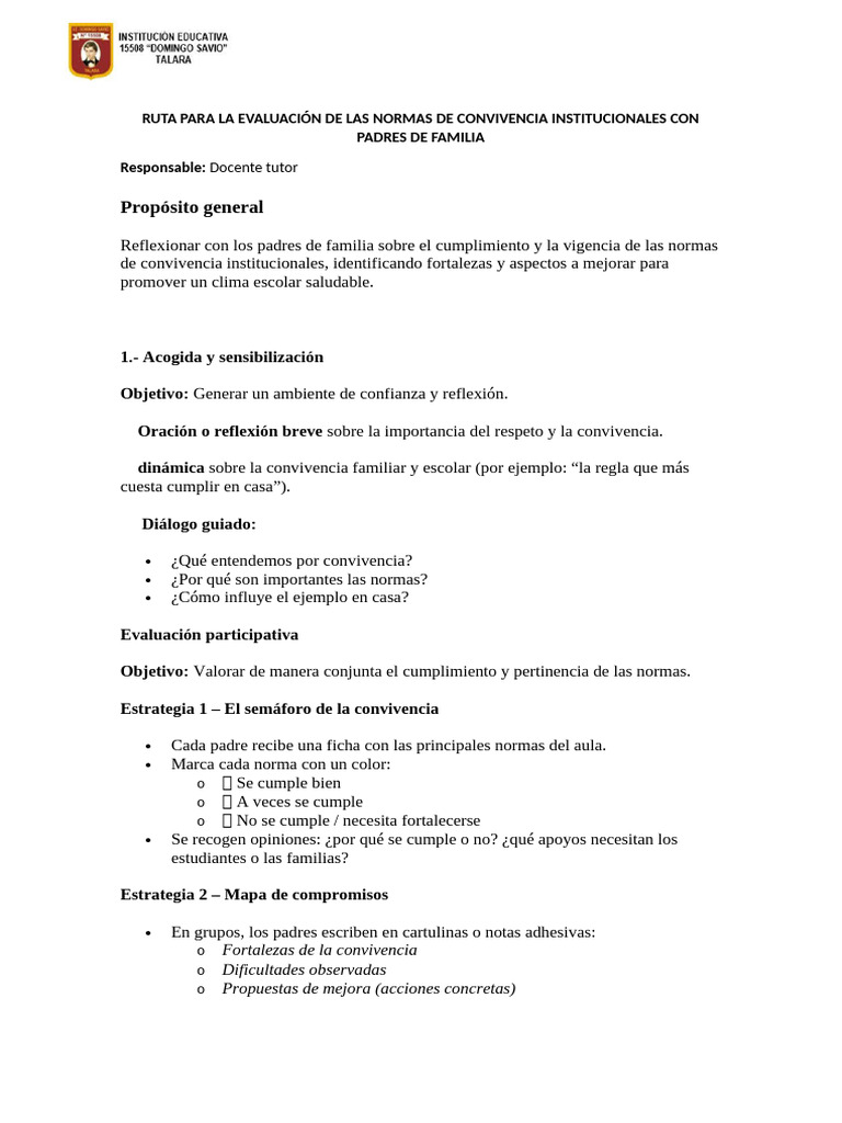 Evaluación de Normas de Convivencia Escolar | PDF