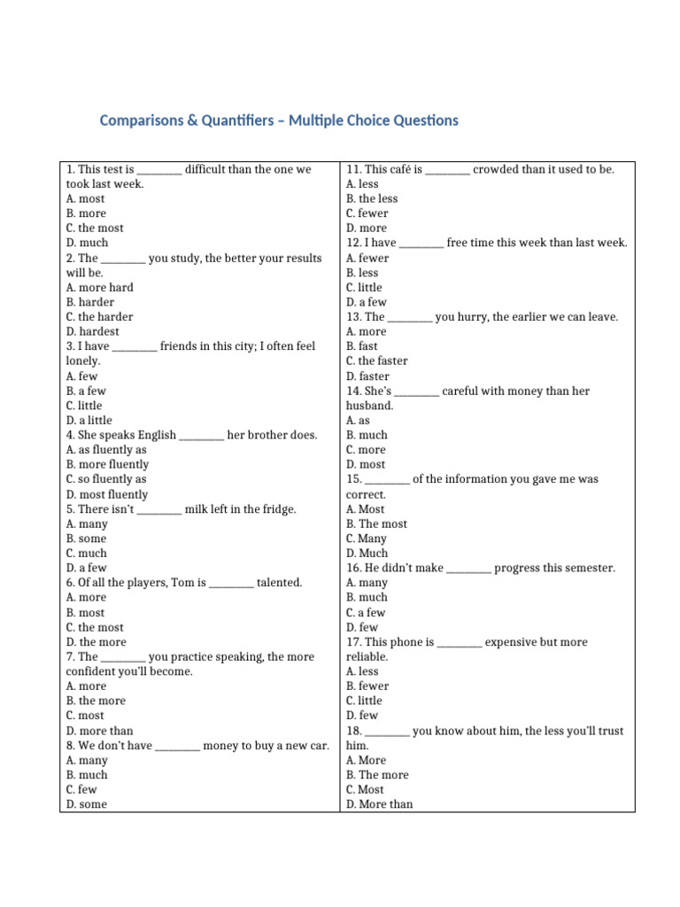 Comparisons and Quantifiers Quiz | PDF | Chess | Chess Theory