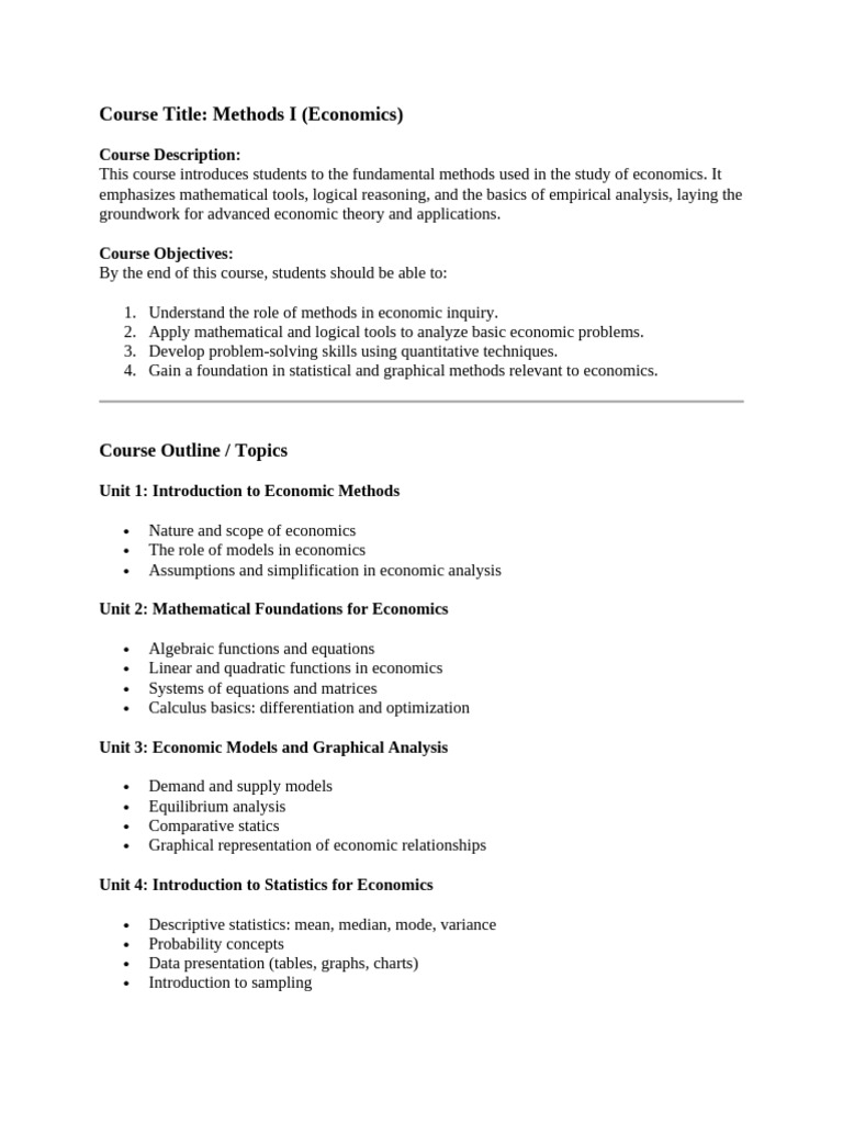 Economics Subject Area I Course Outline | PDF | Conceptual Model ...