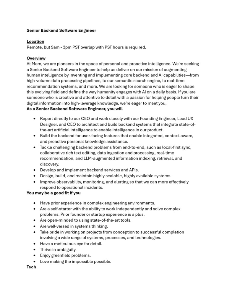 Mem - Senior Backend Software Engineer | PDF | Artificial Intelligence ...