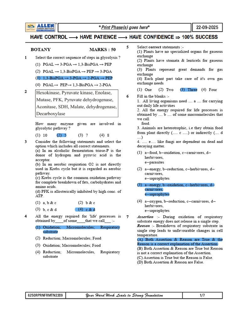 Glycolysis and Cellular Respiration Quiz | PDF | Cellular Respiration ...