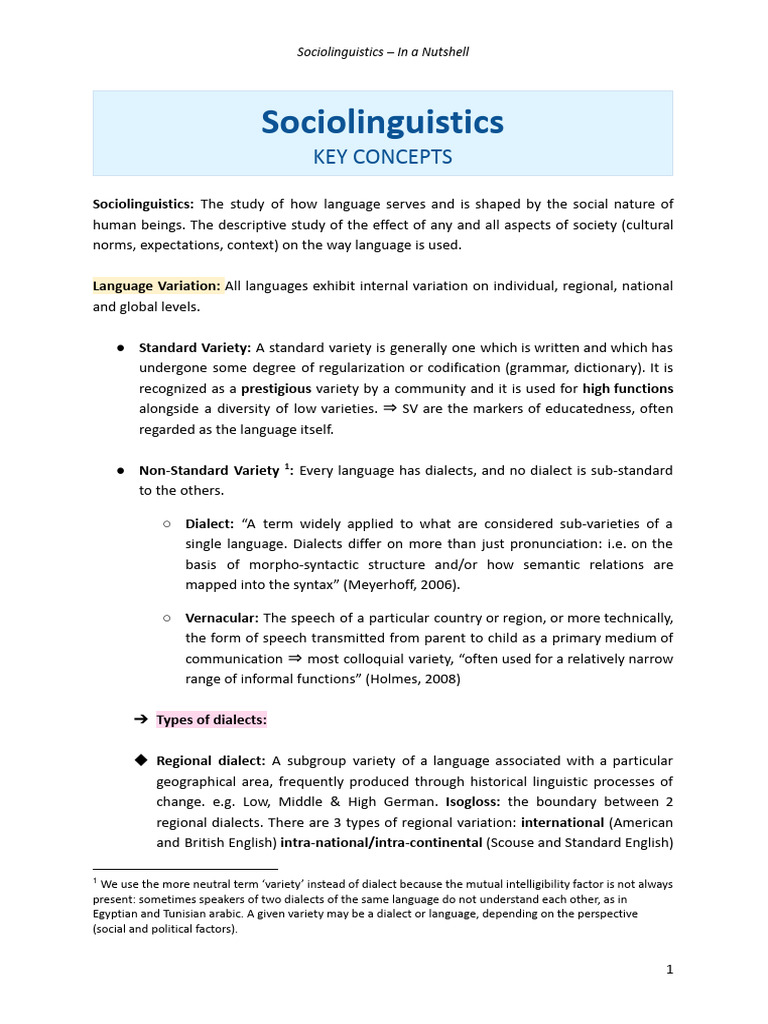 Sociolinguistics Key Concepts | PDF | Dialect | Sociolinguistics