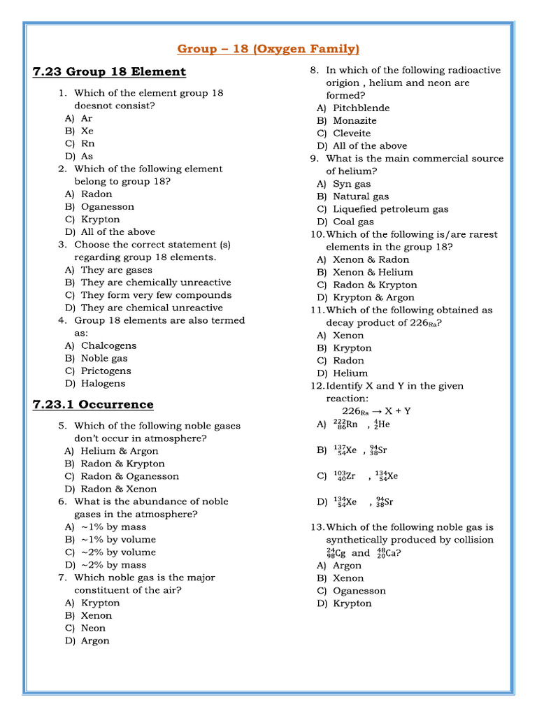 Ncert Line by Line Inorganic - Group-18 | PDF