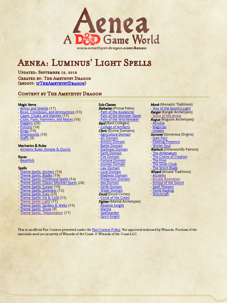 Luminus' Light Spells for D&D 5E | PDF | Magician (Fantasy)